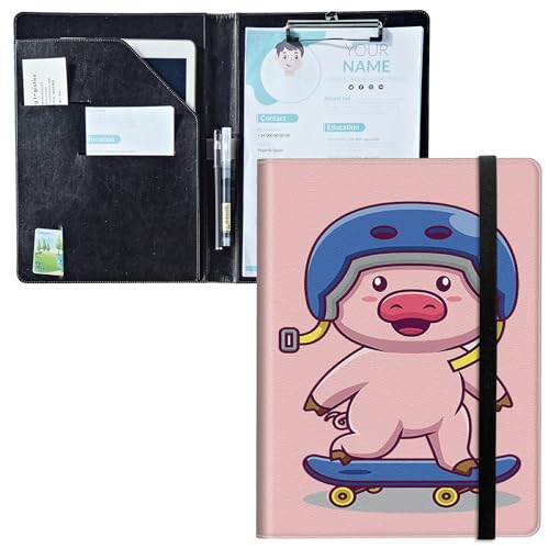 Padfolio mit Klemmbrett, PU-Leder-Portfolio-Ordner, A4-Größe, Schreibklemmbrett, Aufbewahrung mit Notizblock/Visitenkarte/Bargeldtaschen für Business, Schule, Büro, Schweine-Fahrrad von BWEGRHE