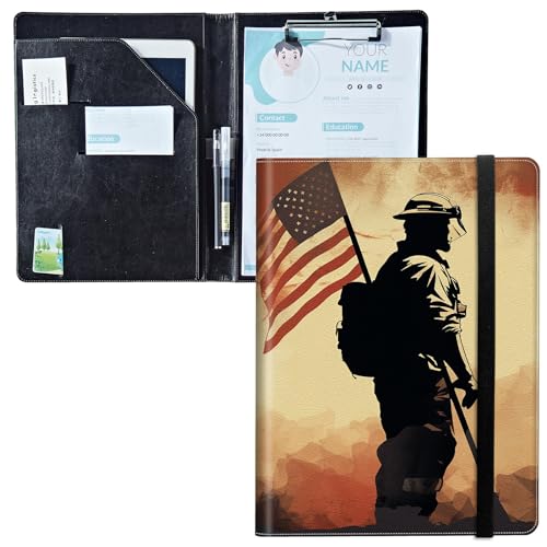 Padfolio mit Klemmbrett, PU-Leder-Portfolio-Ordner, A4-Größe, Schreibklemmbrett, Aufbewahrung mit Notizblock/Visitenkarte/Bargeldtaschen für Business, Schule, Büro, Soldatenflagge Padfolio mit Klemmbrett, PU-Leder-Portfolio-Ordner, A4-Größe, Schreibklemmbrett, Aufbewahrung mit Notizblock/Visitenkarte/Bargeldtaschen für Business, Schule, Büro, Soldatenflagge von BWEGRHE