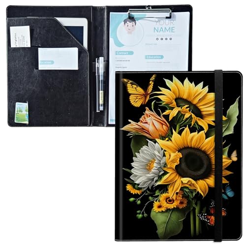 Padfolio mit Klemmbrett, PU-Leder-Portfolio-Ordner, A4-Größe, Schreibklemmbrett, Aufbewahrung mit Notizblock/Visitenkarte/Bargeldtaschen für Business, Schule, Büro, Sonnenblumen, Schmetterling Padfolio mit Klemmbrett, PU-Leder-Portfolio-Ordner, A4-Größe, Schreibklemmbrett, Aufbewahrung mit Notizblock/Visitenkarte/Bargeldtaschen für Business, Schule, Büro, Sonnenblumen, Schmetterling von BWEGRHE