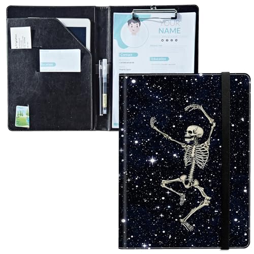 Padfolio mit Klemmbrett, PU-Leder-Portfolio-Ordner, A4-Größe, Schreibklemmbrett, Aufbewahrung mit Notizblock/Visitenkarte/Bargeldtaschen für Business, Schule, Büro, Tanz, Totenkopf, Skelett Padfolio mit Klemmbrett, PU-Leder-Portfolio-Ordner, A4-Größe, Schreibklemmbrett, Aufbewahrung mit Notizblock/Visitenkarte/Bargeldtaschen für Business, Schule, Büro, Tanz, Totenkopf, Skelett von BWEGRHE