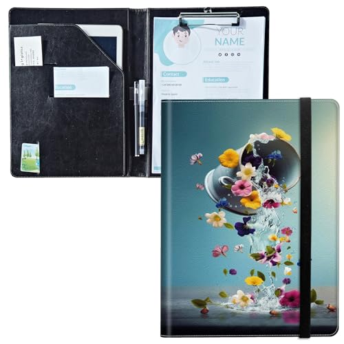 Padfolio mit Klemmbrett, PU-Leder-Portfolio-Ordner, A4-Größe, Schreibklemmbrett, Aufbewahrung mit Notizblock/Visitenkarte/Bargeldtaschen für Business, Schule, Büro, Teetasse, Blumen Padfolio mit Klemmbrett, PU-Leder-Portfolio-Ordner, A4-Größe, Schreibklemmbrett, Aufbewahrung mit Notizblock/Visitenkarte/Bargeldtaschen für Business, Schule, Büro, Teetasse, Blumen von BWEGRHE