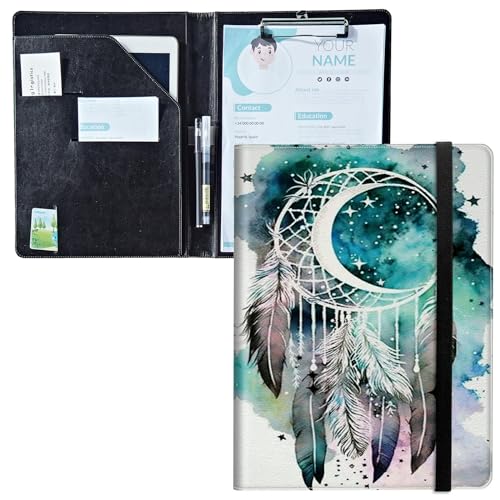 Padfolio mit Klemmbrett, PU-Leder-Portfolio-Ordner, A4-Größe, Schreibklemmbrett, Aufbewahrung mit Notizblock/Visitenkarte/Bargeldtaschen für Business, Schule, Büro, Traumfänger Padfolio mit Klemmbrett, PU-Leder-Portfolio-Ordner, A4-Größe, Schreibklemmbrett, Aufbewahrung mit Notizblock/Visitenkarte/Bargeldtaschen für Business, Schule, Büro, Traumfänger von BWEGRHE