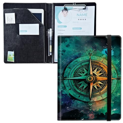 Padfolio mit Klemmbrett, PU-Leder-Portfolio-Ordner, A4-Größe, Schreibklemmbrett, Aufbewahrung mit Notizblock/Visitenkarte/Bargeldtaschen für Business, Schule, Büro, Vintage-Kompass Padfolio mit Klemmbrett, PU-Leder-Portfolio-Ordner, A4-Größe, Schreibklemmbrett, Aufbewahrung mit Notizblock/Visitenkarte/Bargeldtaschen für Business, Schule, Büro, Vintage-Kompass von BWEGRHE