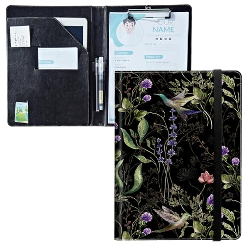 Padfolio mit Klemmbrett, PU-Leder-Portfolio-Ordner, A4-Größe, Schreibklemmbrett, Aufbewahrung mit Notizblock/Visitenkarte/Bargeldtaschen für Business, Schule, Büro, Wildblumenkolibri Padfolio mit Klemmbrett, PU-Leder-Portfolio-Ordner, A4-Größe, Schreibklemmbrett, Aufbewahrung mit Notizblock/Visitenkarte/Bargeldtaschen für Business, Schule, Büro, Wildblumenkolibri von BWEGRHE