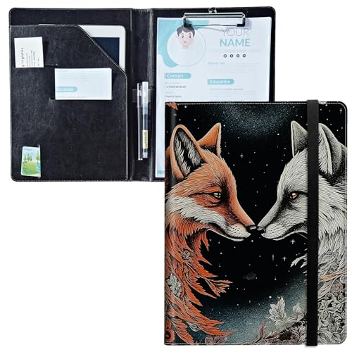 Padfolio mit Klemmbrett, PU-Leder-Portfolio-Ordner, A4-Größe, Schreibklemmbrett, Aufbewahrung mit Notizblock/Visitenkarte/Bargeldtaschen für Business, Schule, Büro, Yin-Yang Fuchs Padfolio mit Klemmbrett, PU-Leder-Portfolio-Ordner, A4-Größe, Schreibklemmbrett, Aufbewahrung mit Notizblock/Visitenkarte/Bargeldtaschen für Business, Schule, Büro, Yin-Yang Fuchs von BWEGRHE