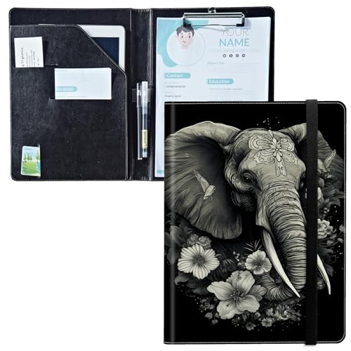 Padfolio mit Klemmbrett, PU-Leder-Portfolio-Ordner, A4-Größe, Schreibklemmbrett, Aufbewahrung mit Notizblock/Visitenkarte/Bargeldtaschen für Business, Schule, Büro, dekorativer Elefant Padfolio mit Klemmbrett, PU-Leder-Portfolio-Ordner, A4-Größe, Schreibklemmbrett, Aufbewahrung mit Notizblock/Visitenkarte/Bargeldtaschen für Business, Schule, Büro, dekorativer Elefant von BWEGRHE