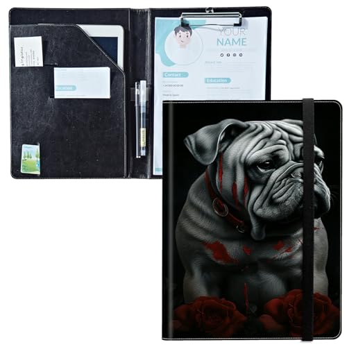 Padfolio mit Klemmbrett, PU-Leder-Portfolio-Ordner, A4-Größe, Schreibklemmbrett, Aufbewahrung mit Notizblock/Visitenkarte/Bargeldtaschen für Business, Schule, Büro, dunkle Bulldogge Padfolio mit Klemmbrett, PU-Leder-Portfolio-Ordner, A4-Größe, Schreibklemmbrett, Aufbewahrung mit Notizblock/Visitenkarte/Bargeldtaschen für Business, Schule, Büro, dunkle Bulldogge von BWEGRHE