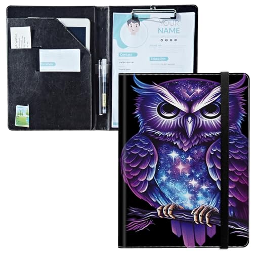 Padfolio mit Klemmbrett, PU-Leder-Portfolio-Ordner, A4-Größe, Schreibklemmbrett, Aufbewahrung mit Notizblock/Visitenkarte/Bargeldtaschen für Business, Schule, Büro, lila Eule Padfolio mit Klemmbrett, PU-Leder-Portfolio-Ordner, A4-Größe, Schreibklemmbrett, Aufbewahrung mit Notizblock/Visitenkarte/Bargeldtaschen für Business, Schule, Büro, lila Eule von BWEGRHE