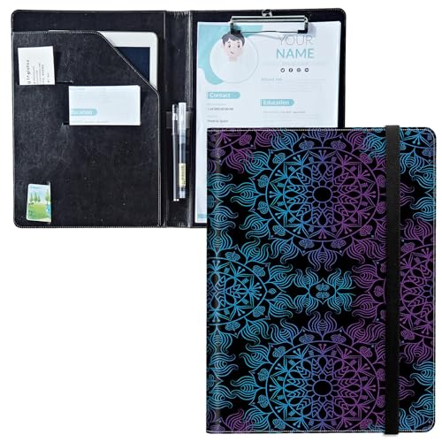 Padfolio mit Klemmbrett, PU-Leder-Portfolio-Ordner, A4-Größe, Schreibklemmbrett, Aufbewahrung mit Notizblock/Visitenkarte/Bargeldtaschen für Business, Schule, Büro, lila blaue Mandalas Padfolio mit Klemmbrett, PU-Leder-Portfolio-Ordner, A4-Größe, Schreibklemmbrett, Aufbewahrung mit Notizblock/Visitenkarte/Bargeldtaschen für Business, Schule, Büro, lila blaue Mandalas von BWEGRHE