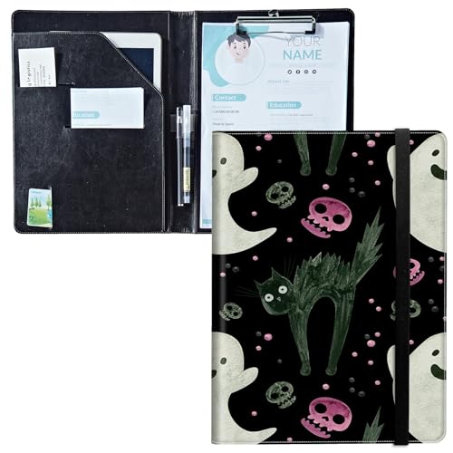 Padfolio mit Klemmbrett, PU-Leder-Portfolio-Ordner, A4-Größe, Schreibklemmbrett, Aufbewahrung mit Notizblock/Visitenkarte/Bargeldtaschen für Business, Schule, Büro, niedliche Totenkopf-verängstigte Padfolio mit Klemmbrett, PU-Leder-Portfolio-Ordner, A4-Größe, Schreibklemmbrett, Aufbewahrung mit Notizblock/Visitenkarte/Bargeldtaschen für Business, Schule, Büro, niedliche Totenkopf-verängstigte von BWEGRHE