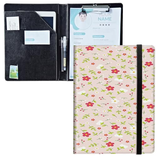 Padfolio mit Klemmbrett, PU-Leder-Portfolio-Ordner, A4-Größe, Schreibklemmbrett, Aufbewahrung mit Notizblock/Visitenkarte/Bargeldtaschen für Business, Schule, Büro, rosa Blumen Padfolio mit Klemmbrett, PU-Leder-Portfolio-Ordner, A4-Größe, Schreibklemmbrett, Aufbewahrung mit Notizblock/Visitenkarte/Bargeldtaschen für Business, Schule, Büro, rosa Blumen von BWEGRHE