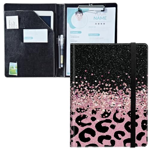 Padfolio mit Klemmbrett, PU-Leder-Portfolio-Ordner, A4-Größe, Schreibklemmbrett, Aufbewahrung mit Notizblock/Visitenkarte/Bargeldtaschen für Business, Schule, Büro, rosa Glitzer-Leopard Padfolio mit Klemmbrett, PU-Leder-Portfolio-Ordner, A4-Größe, Schreibklemmbrett, Aufbewahrung mit Notizblock/Visitenkarte/Bargeldtaschen für Business, Schule, Büro, rosa Glitzer-Leopard von BWEGRHE