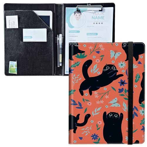 Padfolio mit Klemmbrett, PU-Leder-Portfolio-Ordner, A4-Größe, Schreibklemmbrett, Aufbewahrung mit Notizblock/Visitenkarte/Bargeldtaschen für Business, Schule, Büro, schwarze Katze Blumen Padfolio mit Klemmbrett, PU-Leder-Portfolio-Ordner, A4-Größe, Schreibklemmbrett, Aufbewahrung mit Notizblock/Visitenkarte/Bargeldtaschen für Business, Schule, Büro, schwarze Katze Blumen von BWEGRHE