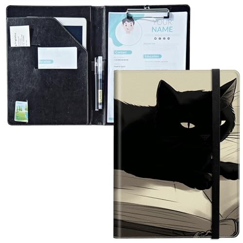 Padfolio mit Klemmbrett, PU-Leder-Portfolio-Ordner, A4-Größe, Schreibklemmbrett, Aufbewahrung mit Notizblock/Visitenkarte/Bargeldtaschen für Business, Schule, Büro, schwarzes Katzenbuch Padfolio mit Klemmbrett, PU-Leder-Portfolio-Ordner, A4-Größe, Schreibklemmbrett, Aufbewahrung mit Notizblock/Visitenkarte/Bargeldtaschen für Business, Schule, Büro, schwarzes Katzenbuch von BWEGRHE