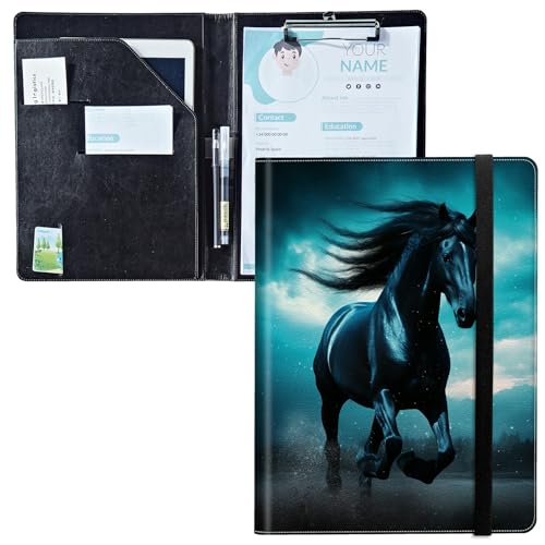Padfolio mit Klemmbrett, PU-Leder-Portfolio-Ordner, A4-Größe, Schreibklemmbrett, Aufbewahrung mit Notizblock/Visitenkarte/Bargeldtaschen für Business, Schule, Büro, schwarzes Pferd Padfolio mit Klemmbrett, PU-Leder-Portfolio-Ordner, A4-Größe, Schreibklemmbrett, Aufbewahrung mit Notizblock/Visitenkarte/Bargeldtaschen für Business, Schule, Büro, schwarzes Pferd von BWEGRHE