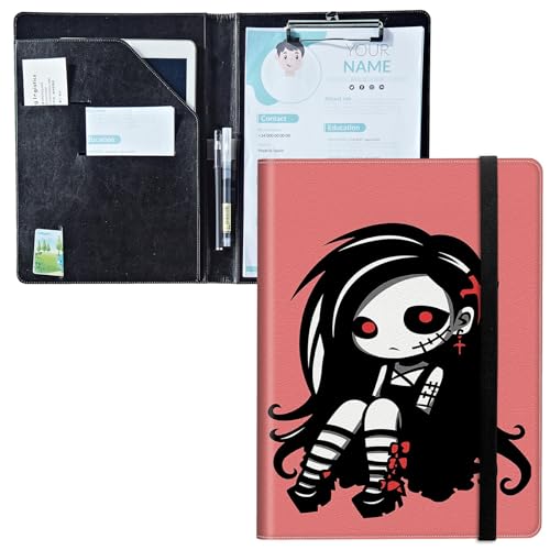 Padfolio mit Klemmbrett, PU-Leder-Portfolio-Ordner, A4-Größe, Schreibklemmbrett, Aufbewahrung mit Notizblock/Visitenkarte/Bargeldtaschen für Business, Schule, Büro, süßes Zombie-Mädchen von BWEGRHE