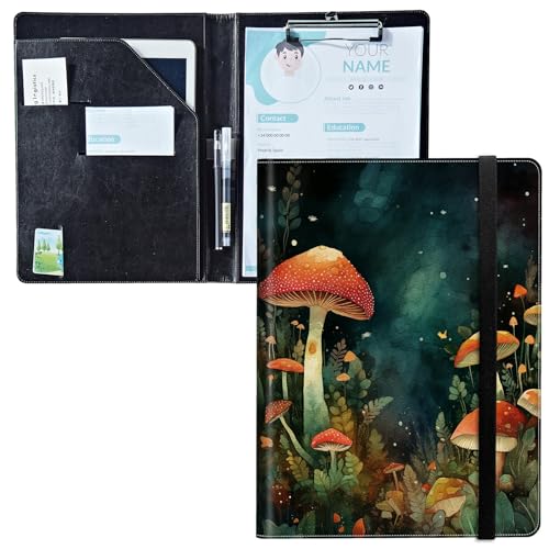 Padfolio mit Klemmbrett, PU-Leder-Portfolio-Ordner, A4-Größe, Schreibklemmbrett, Aufbewahrung mit Notizblock/Visitenkarten/Bargeldfächern für Business, Schule, Büro, Aquarell-Pilze Padfolio mit Klemmbrett, PU-Leder-Portfolio-Ordner, A4-Größe, Schreibklemmbrett, Aufbewahrung mit Notizblock/Visitenkarten/Bargeldfächern für Business, Schule, Büro, Aquarell-Pilze von BWEGRHE