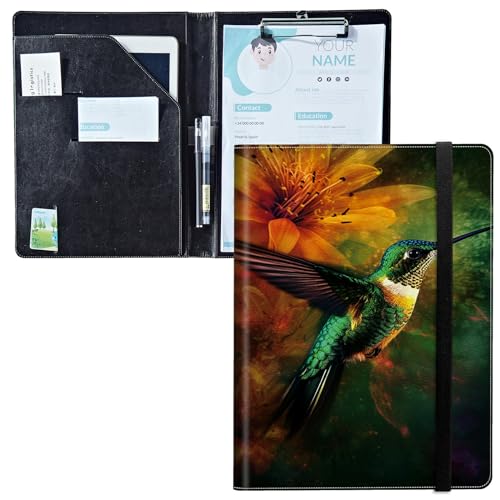Padfolio mit Klemmbrett, PU Leder Portfolio Ordner A4 Größe Schreiben Klemmbrett Aufbewahrung mit Notizblock/Visitenkarte/Bargeld Taschen für Business Schule Büro, Bunte Kolibris Padfolio mit Klemmbrett, PU Leder Portfolio Ordner A4 Größe Schreiben Klemmbrett Aufbewahrung mit Notizblock/Visitenkarte/Bargeld Taschen für Business Schule Büro, Bunte Kolibris von BWEGRHE