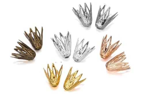 100 Stück/Lot 8 x 10 mm hohle Blumenform Anhänger Perlenkappen Kegel filigrane Endperlenkappe für DIY Ohrring Halskette Schmuckherstellung nützlich und modisch, Perlenbedarf, Perlen und von BWESOO