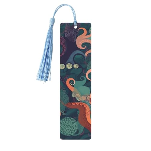 Abstraktes Oktopus-Lesezeichen Ornament, Holz-Lesezeichen mit Quaste, Lesezeichen für Buchliebhaber, Seitenmarkierungen, Lesegeschenke für Frauen und Männer, handgefertigtes Holz-Lesezeichen-Etikett von BWLHJKE