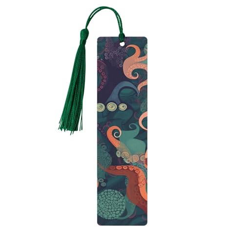 Abstraktes Oktopus-Lesezeichen Ornament, Holz-Lesezeichen mit Quaste, Lesezeichen für Buchliebhaber, Seitenmarkierungen, Lesegeschenke für Frauen und Männer, handgefertigtes Holz-Lesezeichen-Etikett von BWLHJKE