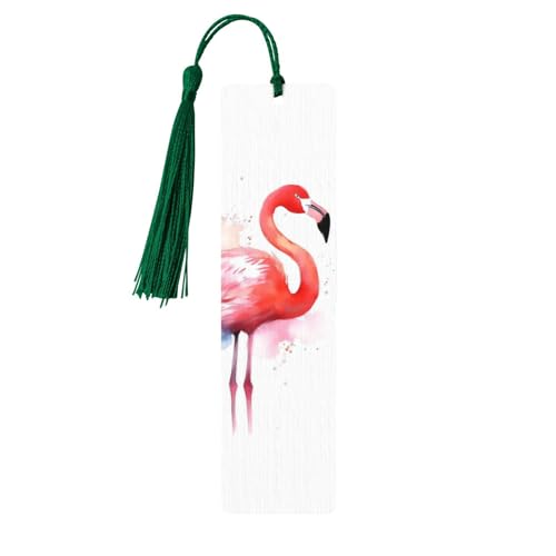 Aquarell-Lesezeichen mit Flamingo, Holz-Lesezeichen mit Quaste, Lesezeichen für Buchliebhaber, Seitenmarkierungen, Lesegeschenke für Damen und Herren, handgefertigtes Holz-Lesezeichen, Etikett von BWLHJKE