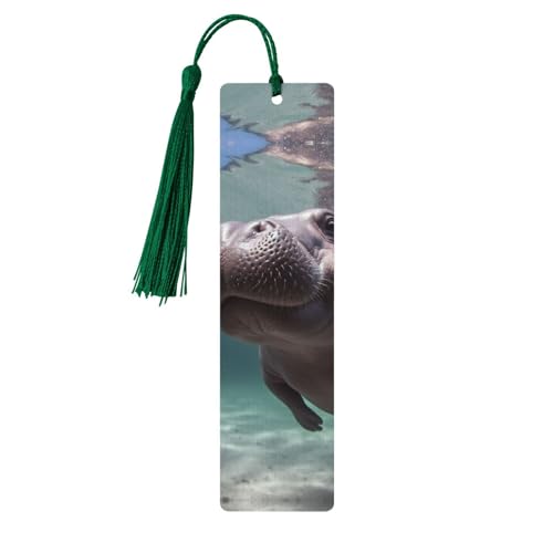 Diving Hippo Lesezeichen Ornament, Holz-Lesezeichen mit Quaste, Lesezeichen für Buchliebhaber, Seitenmarkierungen, Lesegeschenke für Frauen und Männer, handgefertigtes Holz-Lesezeichen-Etikett von BWLHJKE
