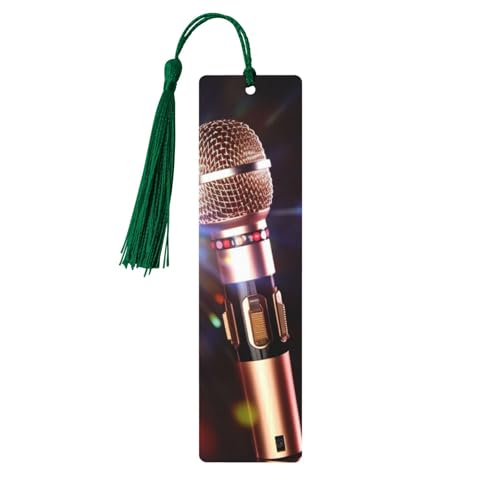 Karaoke-Mikrofon-Lesezeichen Ornament, Holz-Lesezeichen mit Quaste, Lesezeichen für Buchliebhaber, Seitenmarkierungen, Lesegeschenke für Frauen und Männer, handgefertigtes Holz-Lesezeichen-Etikett von BWLHJKE