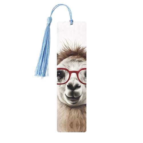Lama mit Brille Lesezeichen Ornament, Holz-Lesezeichen mit Quaste, Lesezeichen für Buchliebhaber, Seitenmarkierungen, Lesegeschenke für Frauen und Männer, handgefertigtes Holz-Lesezeichen-Etikett von BWLHJKE