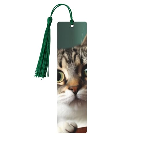 Lesezeichen "A Curious Cat", Ornament, Holz-Lesezeichen mit Quaste, Lesezeichen für Buchliebhaber, Seitenmarkierungen, Lesegeschenke für Frauen und Männer, handgefertigtes Holz-Lesezeichen-Etikett von BWLHJKE