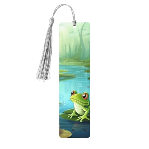 Lesezeichen Frosch im Teich, Ornament, Holz-Lesezeichen mit Quaste, Lesezeichen für Buchliebhaber, Seitenmarkierungen, Lesegeschenke für Frauen und Männer, handgefertigtes Holz-Lesezeichen-Etikett von BWLHJKE