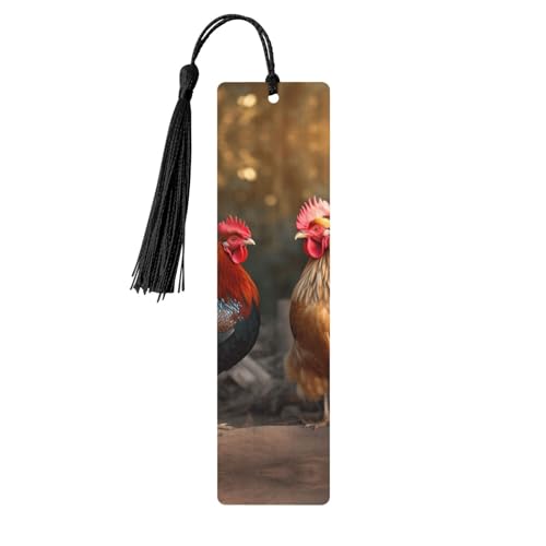 Lesezeichen mit Hahn- und Huhn-Ornament, Holz-Lesezeichen mit Quaste, Lesezeichen für Buchliebhaber, Seitenmarkierungen, Lesegeschenke für Frauen und Männer, handgefertigtes Holz-Lesezeichen-Etikett von BWLHJKE