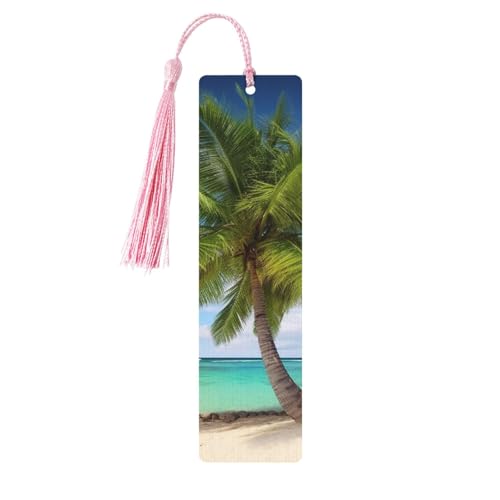 Lesezeichen mit Strandpalme, Ornament, Holz-Lesezeichen mit Quaste, Lesezeichen für Buchliebhaber, Seitenmarkierungen, Lesegeschenke für Frauen und Männer, handgefertigtes Holz-Lesezeichen-Etikett von BWLHJKE