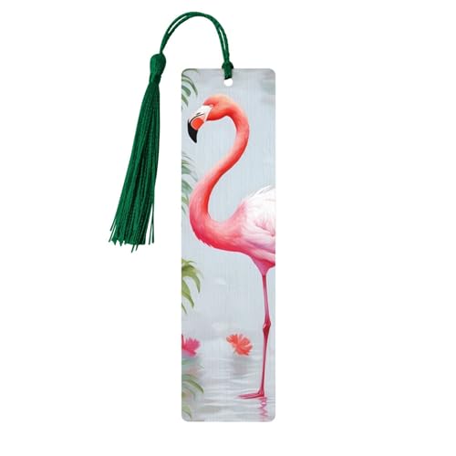 Lesezeichen mit weißem Flamingo, Holz-Lesezeichen mit Quaste, Lesezeichen für Buchliebhaber, Seitenmarkierungen, Lesegeschenke für Frauen und Männer, handgefertigtes Holz-Lesezeichen-Etikett von BWLHJKE