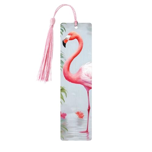Lesezeichen mit weißem Flamingo, Holz-Lesezeichen mit Quaste, Lesezeichen für Buchliebhaber, Seitenmarkierungen, Lesegeschenke für Frauen und Männer, handgefertigtes Holz-Lesezeichen-Etikett von BWLHJKE