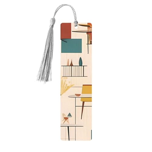 Mid Century Modernes Lesezeichen Ornament, Holz-Lesezeichen mit Quaste, Lesezeichen für Buchliebhaber, Seitenmarkierungen, Lesegeschenke für Frauen und Männer, handgefertigtes Holz-Lesezeichen-Etikett von BWLHJKE