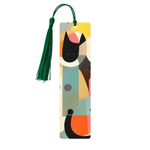 Moderne Kunst Katze Lesezeichen Ornament Holz Lesezeichen mit Quaste, Lesezeichen für Buchliebhaber, Seitenmarkierungen, Lesegeschenke für Frauen und Männer, handgefertigtes Holz-Lesezeichen-Etikett von BWLHJKE