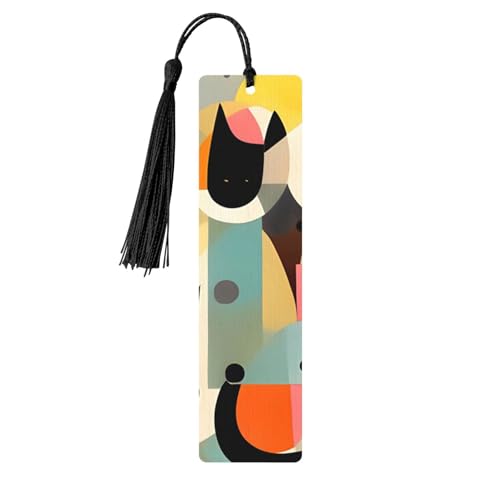 Moderne Kunst Katze Lesezeichen Ornament Holz Lesezeichen mit Quaste, Lesezeichen für Buchliebhaber, Seitenmarkierungen, Lesegeschenke für Frauen und Männer, handgefertigtes Holz-Lesezeichen-Etikett von BWLHJKE