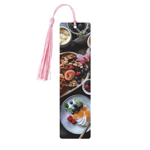 Schönes Frühstücks-Lesezeichen-Ornament, Holz-Lesezeichen mit Quaste, Lesezeichen für Buchliebhaber, Seitenmarkierungen, Lesegeschenke für Frauen und Männer, handgefertigtes Holz-Lesezeichen-Etikett von BWLHJKE