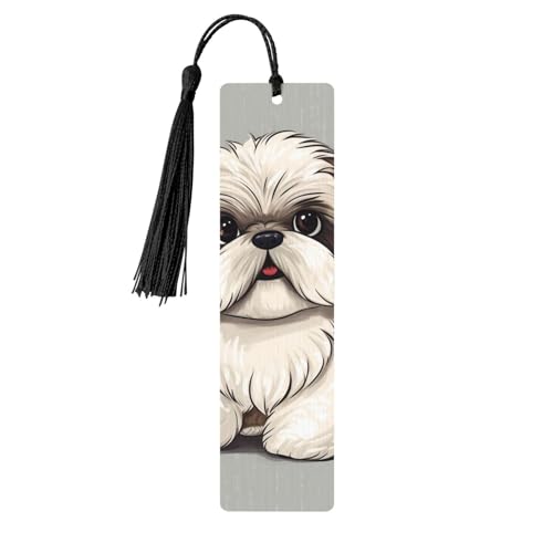 Shih Tzu Hund Lesezeichen Ornament, Holz-Lesezeichen mit Quaste, Lesezeichen für Buchliebhaber, Seitenmarkierungen, Lesegeschenke für Frauen und Männer, handgefertigtes Holz-Lesezeichen-Etikett von BWLHJKE