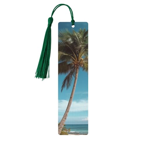 Strand Kokosnussbaum Lesezeichen Ornament, Holz Lesezeichen mit Quaste, Lesezeichen für Buchliebhaber, Seitenmarkierungen, Lesegeschenke für Frauen und Männer, handgefertigtes Holz-Lesezeichen-Etikett von BWLHJKE