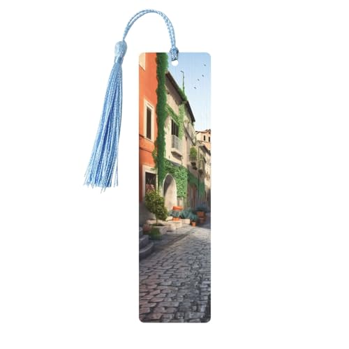 Street of Italy Lesezeichen Ornament, Holz-Lesezeichen mit Quaste, Lesezeichen für Buchliebhaber, Seitenmarkierungen, Lesegeschenke für Frauen und Männer, handgefertigtes Holz-Lesezeichen-Etikett von BWLHJKE