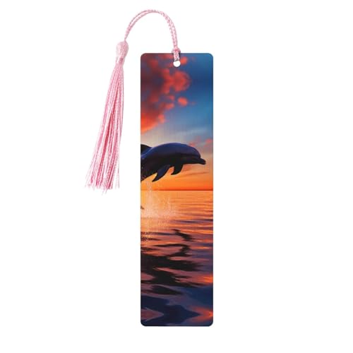 Sunset Delfin Lesezeichen Ornament, Holz-Lesezeichen mit Quaste, Lesezeichen für Buchliebhaber, Seitenmarkierungen, Lesegeschenke für Frauen und Männer, handgefertigtes Holz-Lesezeichen-Etikett von BWLHJKE