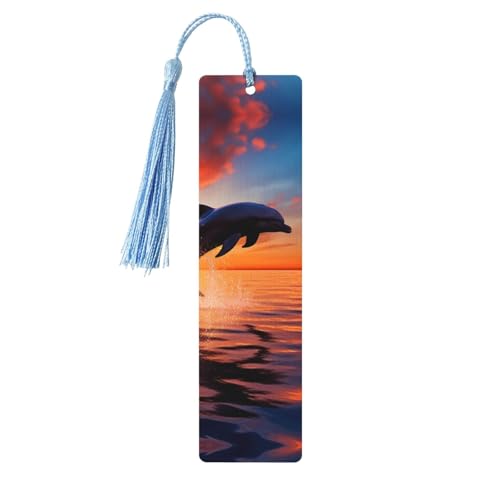 Sunset Delfin Lesezeichen Ornament, Holz-Lesezeichen mit Quaste, Lesezeichen für Buchliebhaber, Seitenmarkierungen, Lesegeschenke für Frauen und Männer, handgefertigtes Holz-Lesezeichen-Etikett von BWLHJKE