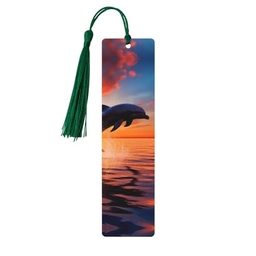 Sunset Delfin Lesezeichen Ornament, Holz-Lesezeichen mit Quaste, Lesezeichen für Buchliebhaber, Seitenmarkierungen, Lesegeschenke für Frauen und Männer, handgefertigtes Holz-Lesezeichen-Etikett von BWLHJKE