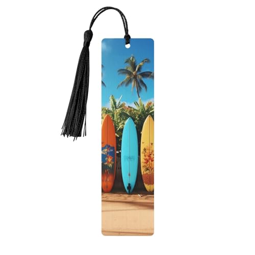 Surf's up Surfbrett-Lesezeichen Ornament, Holz-Lesezeichen mit Quaste, Lesezeichen für Buchliebhaber, Seitenmarkierungen, Lesegeschenke für Frauen und Männer, handgefertigtes Holz-Lesezeichen-Etikett von BWLHJKE