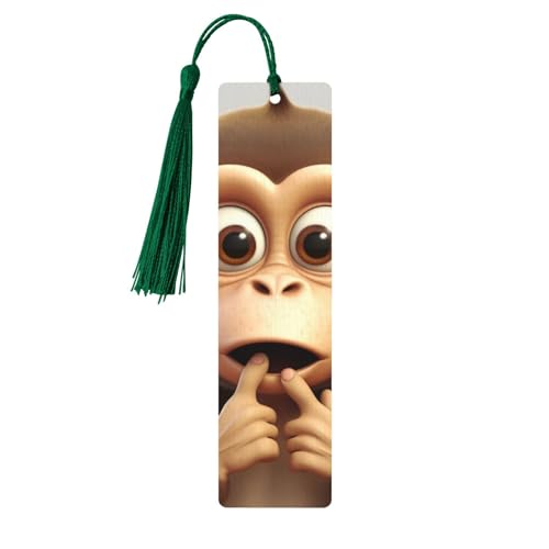 The Silent Monkey Lesezeichen Ornament, Holz-Lesezeichen mit Quaste, Lesezeichen für Buchliebhaber, Seitenmarkierungen, Lesegeschenke für Frauen und Männer, handgefertigtes Holz-Lesezeichen-Etikett von BWLHJKE