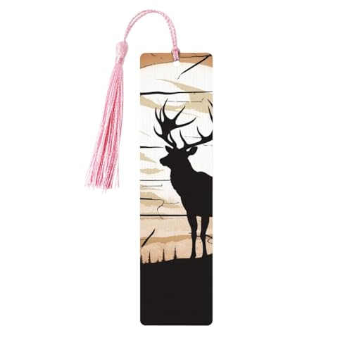 Wild Elch Silhouette Lesezeichen Ornament Holz Lesezeichen mit Quaste, Lesezeichen für Buchliebhaber, Seitenmarkierungen, Lesegeschenke für Frauen und Männer, handgefertigtes Holz-Lesezeichen-Etikett Wild Elch Silhouette Lesezeichen Ornament Holz Lesezeichen mit Quaste, Lesezeichen für Buchliebhaber, Seitenmarkierungen, Lesegeschenke für Frauen und Männer, handgefertigtes Holz-Lesezeichen-Etikett von BWLHJKE