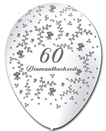 10 weiße Luftballons 60 Diamanthochzeit, ca. 30 cm, Naturlatex 10 weiße Luftballons 60 Diamanthochzeit, ca. 30 cm, Naturlatex von BIIOONES