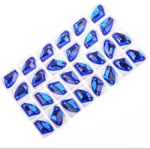 CrystalsSewn Stones Flatback Strass-Aufnäher, Kristalle, Bastelsteine, Glas-Strasssteine ​​für Kleidungszubehör (Rot, 9 x 14 mm, 48 Stück)(Blue,9x14mm 48Pcs) von BWUHDKS